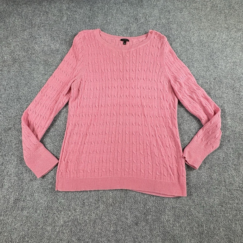 Talbots Cable Knit Lambswool Blend Sweater Pink Button Shoulder Womens L Cottage